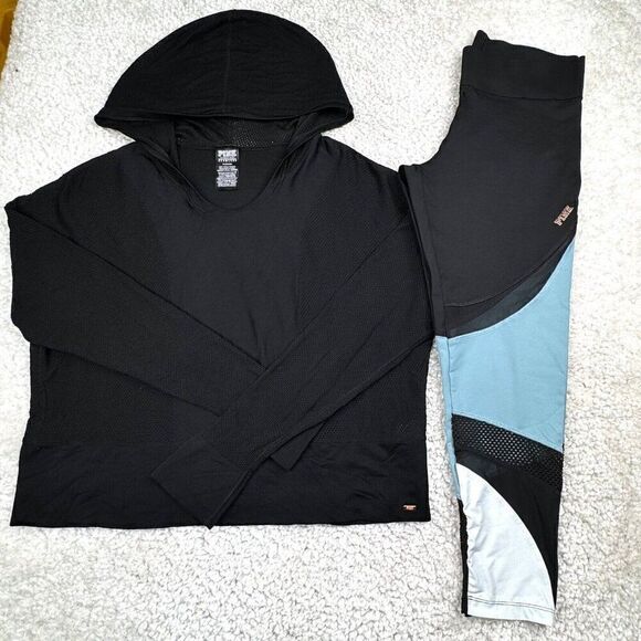 Victoria's Secret PINK Ultimate Mesh Crop Seamless Hoodie & Capri Set - Picture 1 of 16